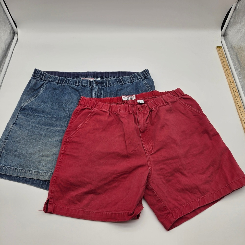 2pk Boca Classics Mens Large Elastic Waist Shorts Bundle Red & Denim